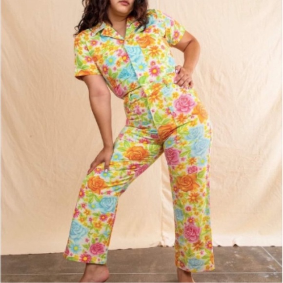 Big Bud Press Pants - Rare! Big Bud Press Yellow and Orange floral Retro Jumpsuit XS